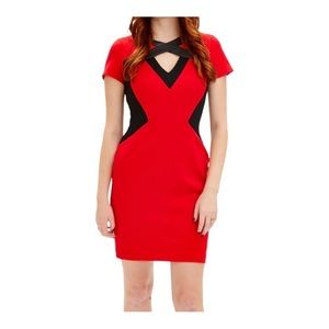 Focus by Shani Keyhole Knit Leather Detail Sheath Dress NWOT